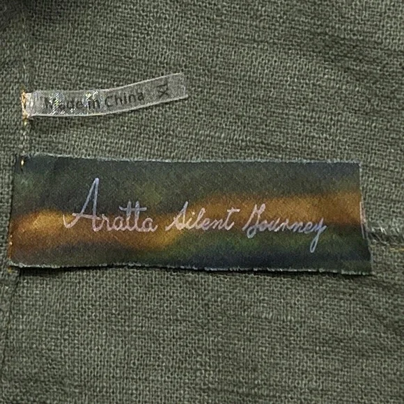 Aratta Silent Journey Olive Green Embroidered Ramie Duster Coat XL ED22J642 - Picture 2 of 13